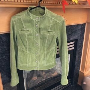 Danier, Women’s Small, Lime Suede Leather, Cropped,Snap Front Jacket, GUC